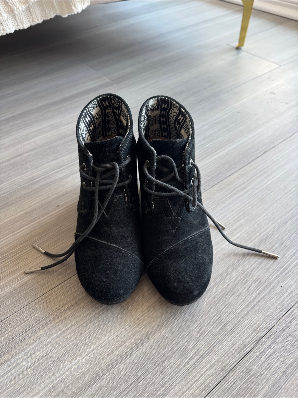 TOMS Desert Wedge Ankle Bootie in Black Suede